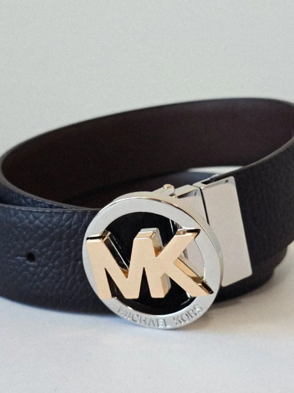 MICHAEL Michael Kors Reversible Leather Belt Women M Black Brown Gold Buckle NWT